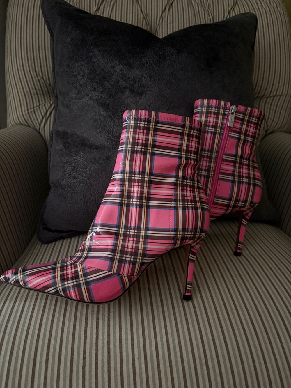Jessica Simpson Pink Plaid Pointed-Toe Stiletto Ankle Boots